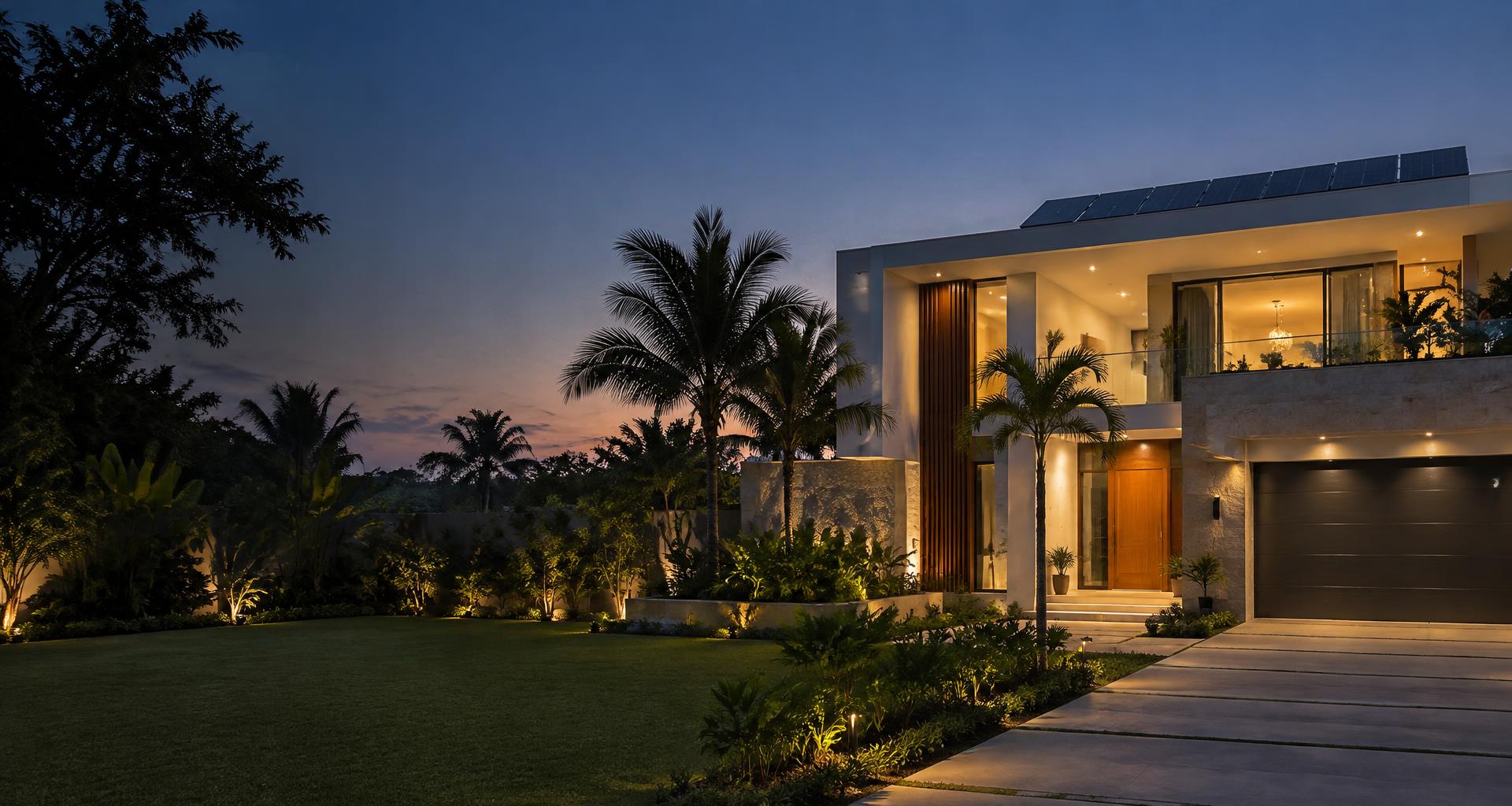 Contemporary home with solar panels, illustrating connected living